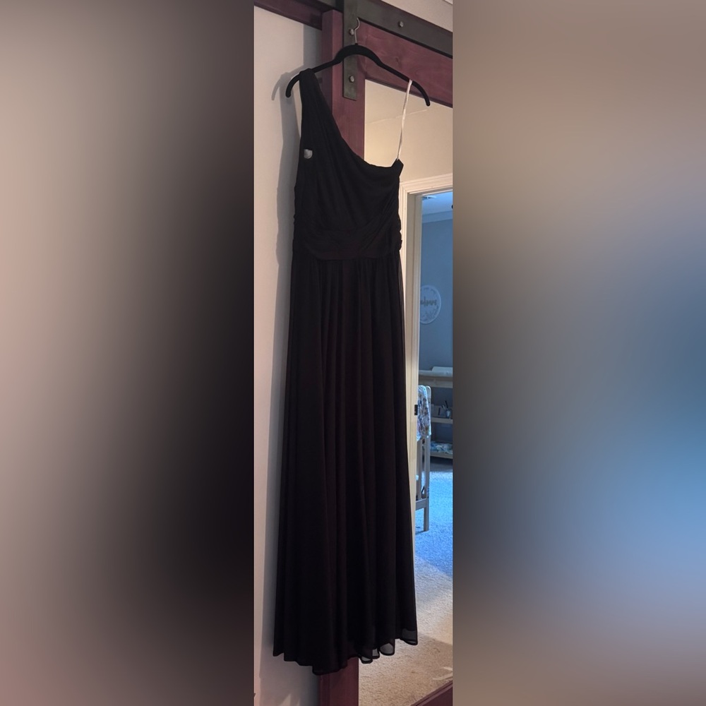 Davids Bridal Womens Black One Shoulder Chiffon Formal Long Dress